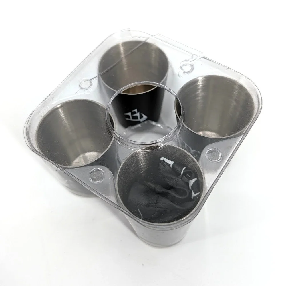 Cutty Whisky Stainless Steel Shot Glasses Matte Black Nautical 4 Pack w/ bag